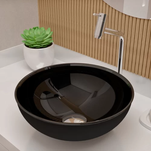 Cuba de Vidro 29 cm Cristal Preta BT-4030