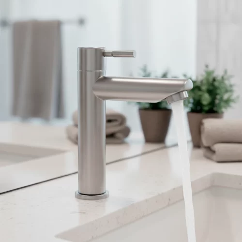 Torneira de Mesa Bica Baixa Elegance Aço Escovado