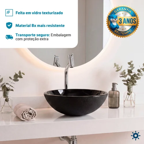 Cuba de Vidro 29 cm Cristal Preta BT-4030