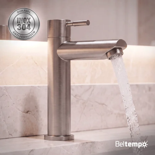 Torneira de Mesa Bica Baixa Elegance Aço Escovado
