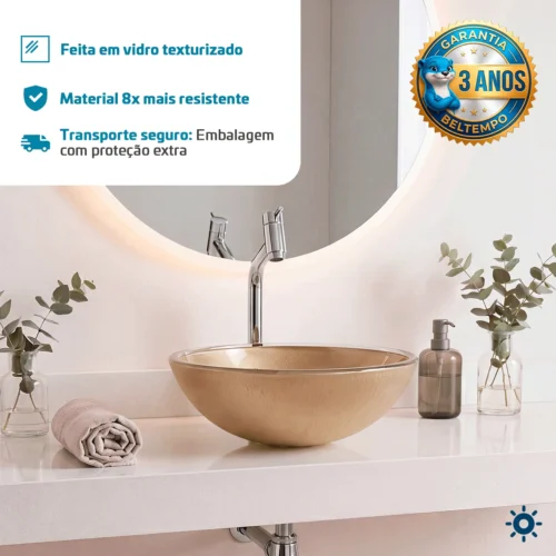 Cuba de Vidro 29 cm Cristal Ouro BT-4030​