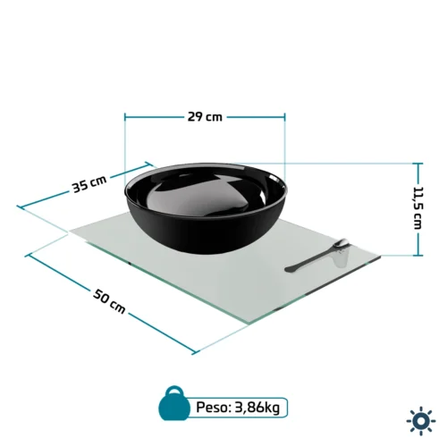 Kit Lavatório de Vidro 50 x 35 Cuba de Apoio 29 cm Preta