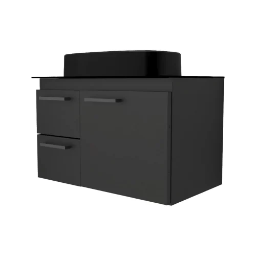 Gabinete Armário de Aço 62 x 36 Ares Preto Com Cuba De Apoio