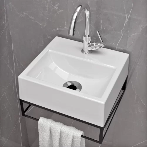 Kit Suporte Preto Pequeno 32 x 30 com Cuba Pia de Apoio