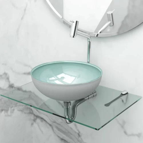 Kit Lavatório de Vidro 50 x 35 Cuba de Apoio 29 cm Branca