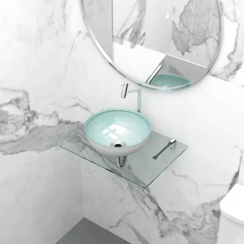 Kit Lavatório de Vidro 50 x 35 Cuba de Apoio 29 cm Branca