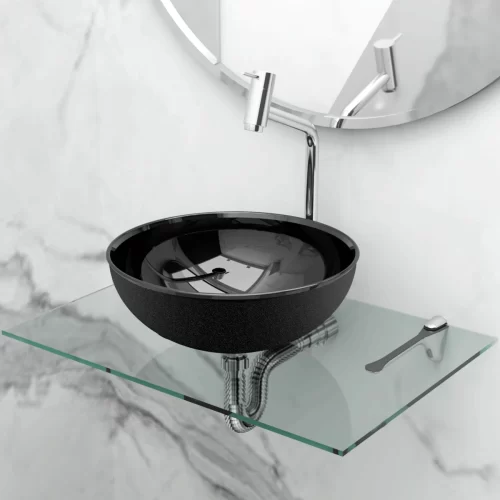 Kit Lavatório de Vidro 50 x 35 Cuba de Apoio 29 cm Preta