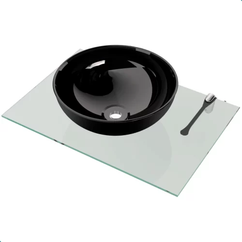 Kit Lavatório de Vidro 50 x 35 Cuba de Apoio 29 cm Preta