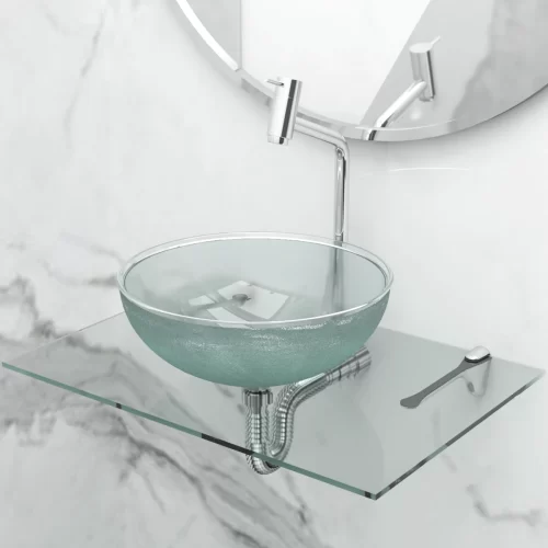 Kit Lavatório de Vidro 50 x 35 Cuba de Apoio 29 cm Transparente