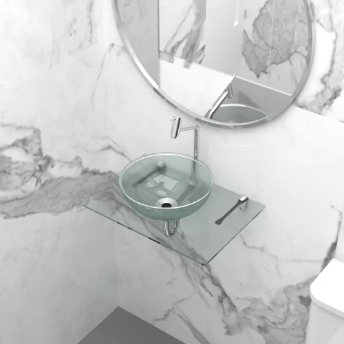 Kit Lavatório de Vidro 50 x 35 Cuba de Apoio 29 cm Transparente