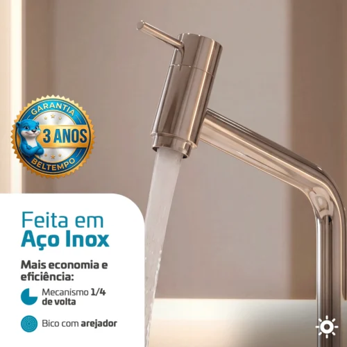 Torneira Link Bica Alta De Bancada 45° 1/4 De Volta Metal Cromada