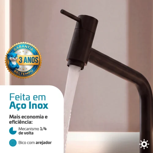 Torneira Link Bica Alta De Bancada 45° 1/4 De Volta Metal Preta Classic