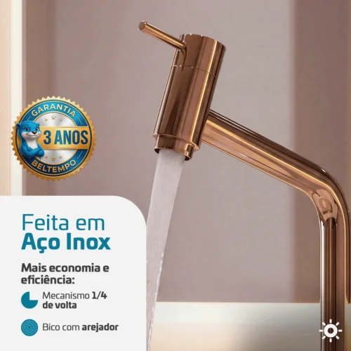 Torneira Link Bica Alta De Bancada 45° 1/4 De Volta Metal Rose Gold Classic