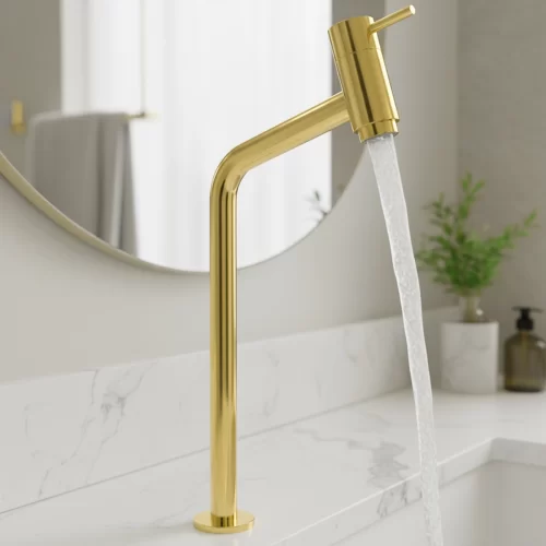 Torneira Link Bica Alta De Bancada 45° 1/4 De Volta Metal Dourada Classic