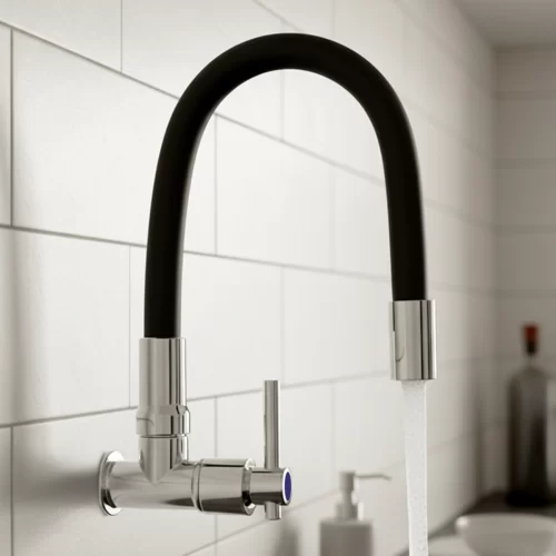 Torneira Cozinha Gourmet Flexível Parede Preta