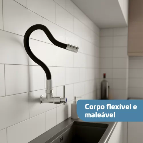 Torneira Cozinha Gourmet Flexível Parede Preta