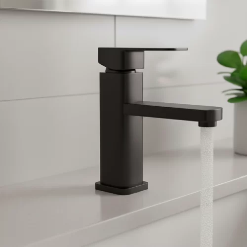 Torneira Quadrada De Bancada Bica Baixa Inox Preto Fosco