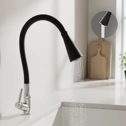 Torneira Cozinha Flexível Bancada 2 Jatos Preta Cromado