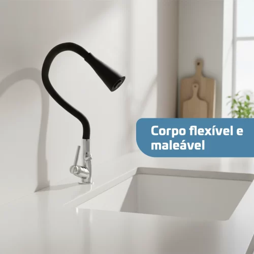 Torneira Cozinha Flexível Bancada 2 Jatos Preta Cromado