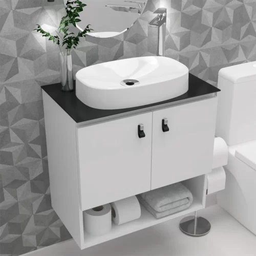 Kit Gabinete Armário de Aço 62 x 36 Zeus Branco Com Cuba De Apoio