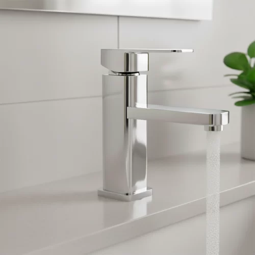 Torneira Quadrada De Bancada Bica Baixa Inox Cromada