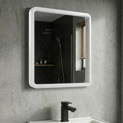 Espelho Retangular 50 x 40 Moldura Alumínio Branco BT-5040