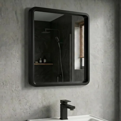 Espelho Retangular 50 x 40 Moldura Alumínio Preto BT-5040