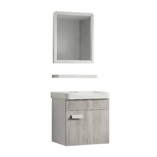 Gabinete Armário Banheiro Completo Impermeável 43x40cm Cuba Espelho Prateleira Cor Carvalho Cinza Bt-5030