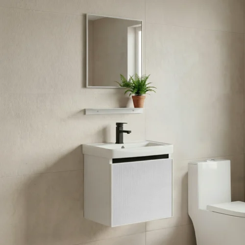 Kit Gabinete Armário Impermeável Cuba Espelho Prateleira Branco Anti Umidade BT-5060 43 x 46