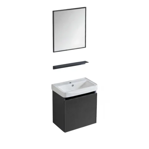 Kit Gabinete Armário Impermeável Cuba Espelho Prateleira Preto Anti Umidade BT-5060 43 x 46