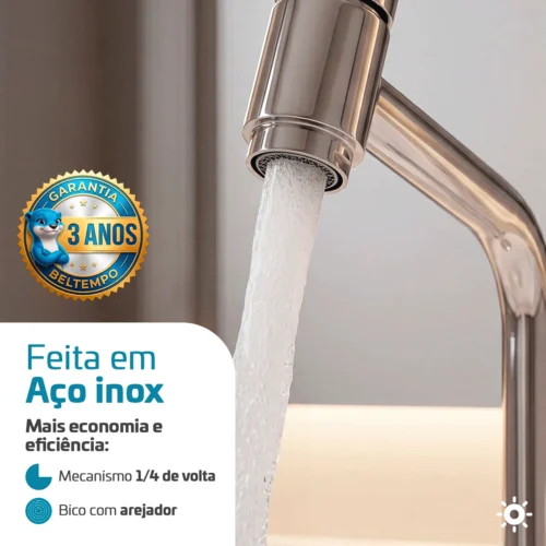 Torneira Link Bica Baixa De Bancada 45° 1/4 De Volta Metal Cromada