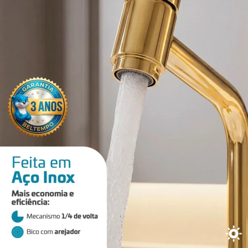 Torneira Link Bica Baixa De Bancada 45° 1/4 De Volta Dourada