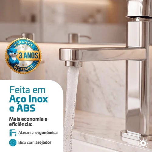 Torneira Quadrada De Bancada Bica Baixa Inox Cromada