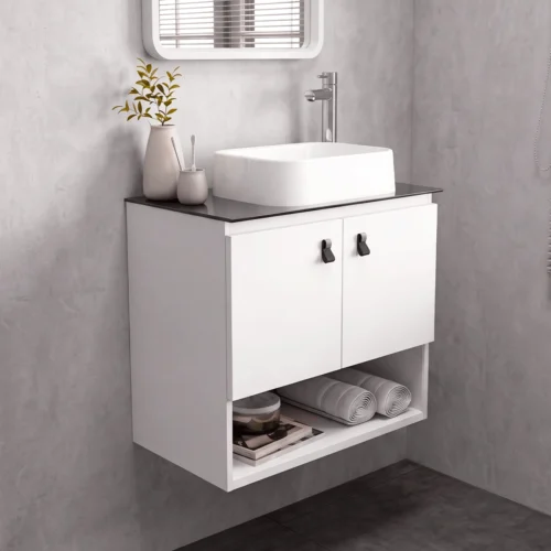 Kit Gabinete Armário de Aço 62 x 36 Zeus Branco Com Cuba De Apoio