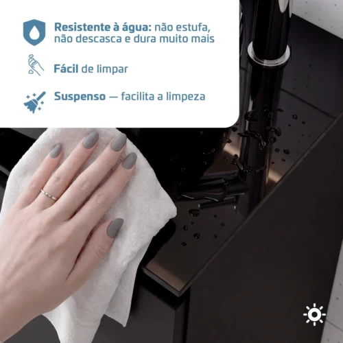 Kit Gabinete Armário de Aço 62 x 36 Zeus Preto Com Cuba De Apoio